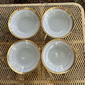 Vtg Noritake Coupe Soup Bowls Manor Gold 7.5 inch Contemporary Fine China Set/4